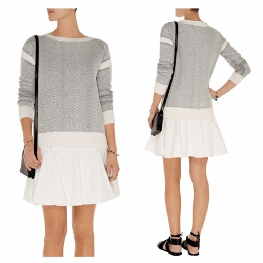 Vince Womens Black White Honeycomb Textured 100% Cotton Crewneck Sweater Small